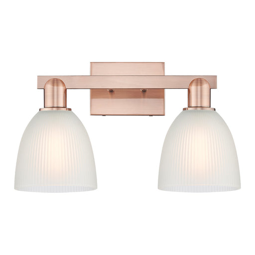 Innovations Castile 17in 2-Light Bath Vanity Light | Industrial Antique Copper and White Glass | Damp-Rated Bathroom Vanity | 17 x | Model 716-2W-AC-G381