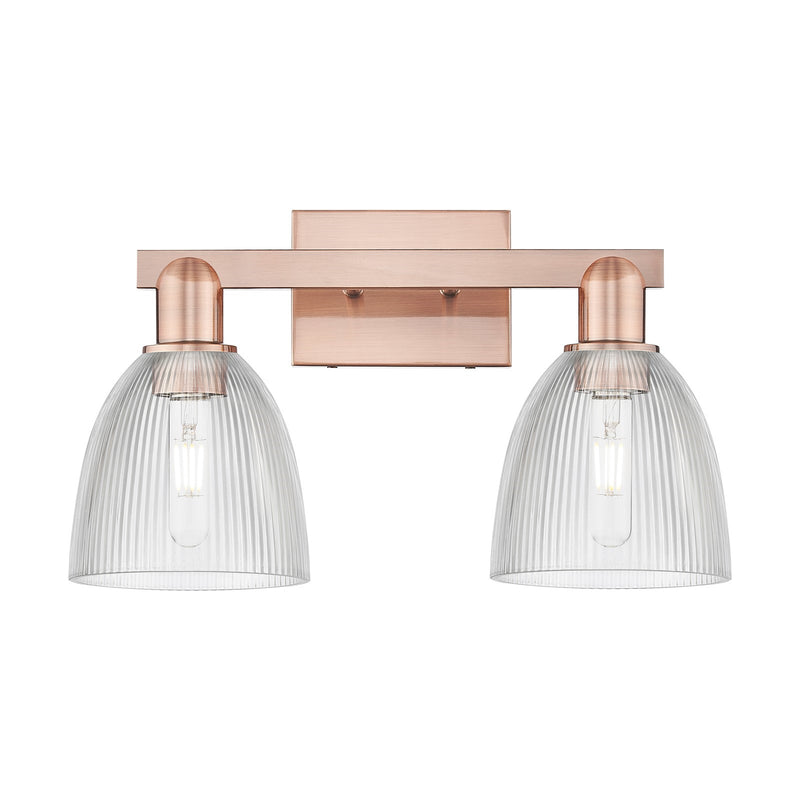 Innovations Castile 17in 2-Light Bath Vanity Light | Industrial Antique Copper Steel and Clear Glass | Bathroom Vanity & Powder | Model 716-2W-AC-G382