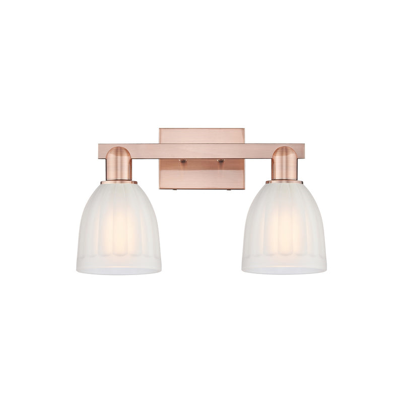 Innovations Brookfield 17in 2-Light Bath Vanity | Industrial Antique Copper Steel and White Frosted Ribbed Glass | Bathroom Vanity | Model 716-2W-AC-G441