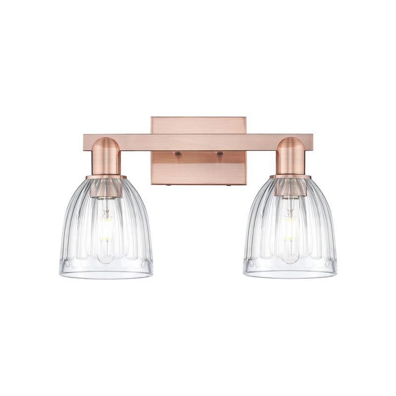 Innovations Brookfield 17in 2-Light Bath Vanity | Industrial Antique Copper Steel and Clear Ribbed Glass | Bathroom & Powder Room | Model 716-2W-AC-G442