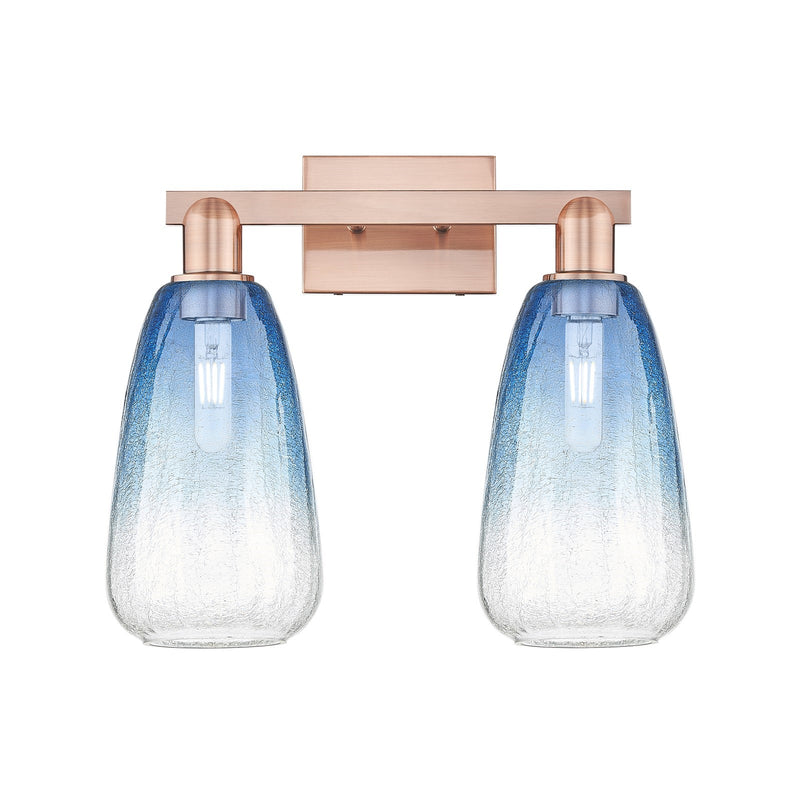Innovations Brookhaven Almond 17in 2-Light Bath Vanity Light | Industrial Antique Copper and Sapphire Blue Glass | Bathroom | Model 716-2W-AC-G480-6SB