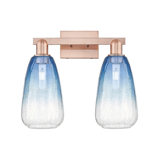 Innovations Brookhaven Almond 17in 2-Light Bath Vanity Light | Industrial Antique Copper and Sapphire Blue Glass | Bathroom | Model 716-2W-AC-G480-6SB