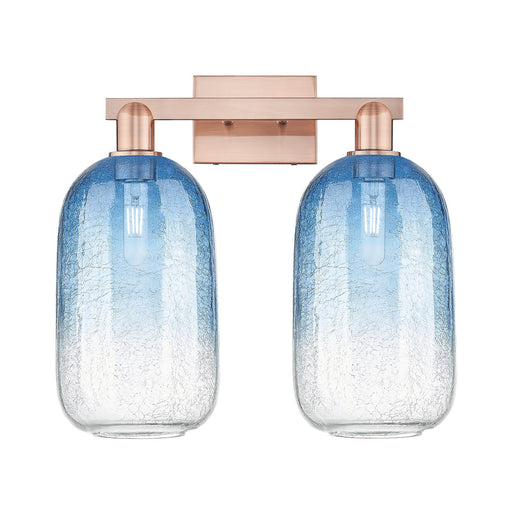 Innovations Brookhaven Cloche 18in 2-Light Bath Vanity Light | Industrial Antique Copper Steel and Sapphire Blue Glass | Model 716-2W-AC-G482-7SB