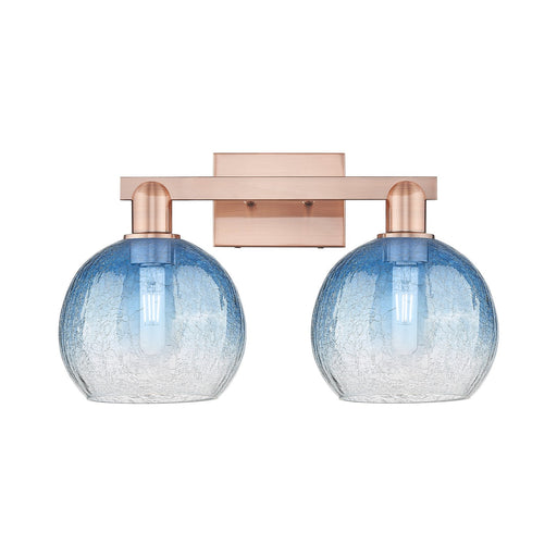 Innovations Brookhaven Globe 19in 2-Light Bath Vanity Light | Industrial Antique Copper and Sapphire Blue Glass | Bathroom & | Model 716-2W-AC-G483-8SB