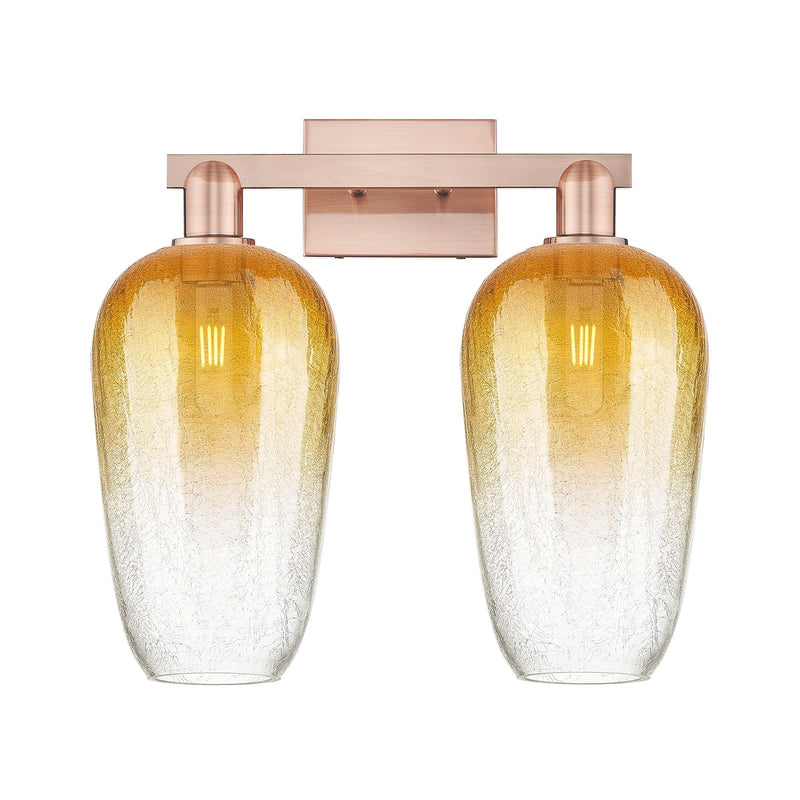 Innovations Brookhaven Flute 18in 2-Light Bath Vanity | Industrial Antique Copper Steel and Amber Glass | Bathroom Vanity | 18 | Model 716-2W-AC-G484-7AM