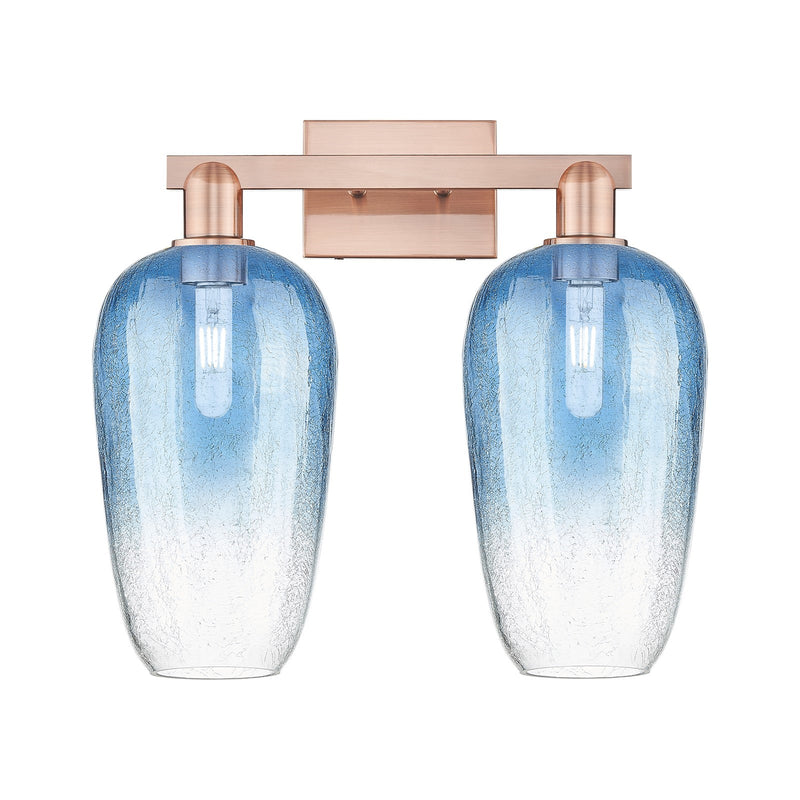 Innovations Brookhaven Flute 18in 2-Light Bath Vanity Light | Industrial Antique Copper Steel and Sapphire Blue Glass | Model 716-2W-AC-G484-7SB