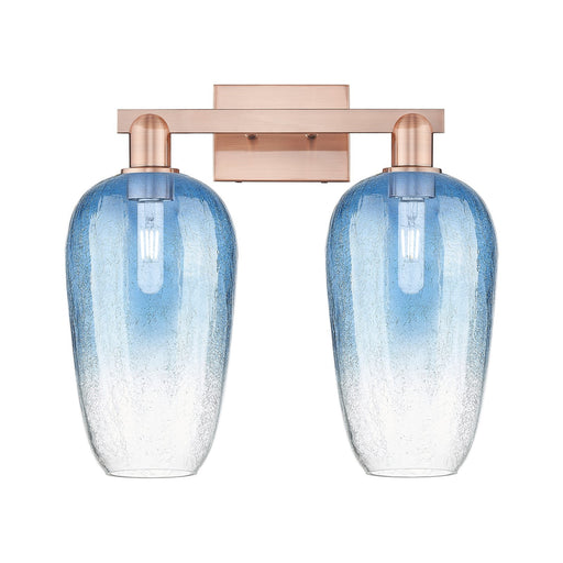 Innovations Brookhaven Flute 18in 2-Light Bath Vanity Light | Industrial Antique Copper Steel and Sapphire Blue Glass | Model 716-2W-AC-G484-7SB