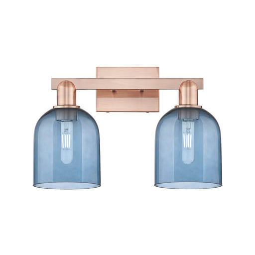 Innovations Bella 17in 2-Light Bath Vanity Light | Industrial Antique Copper and Blue Glass | Bathroom Vanity | 16.5 x 11.25 x | Model 716-2W-AC-G558-6BL