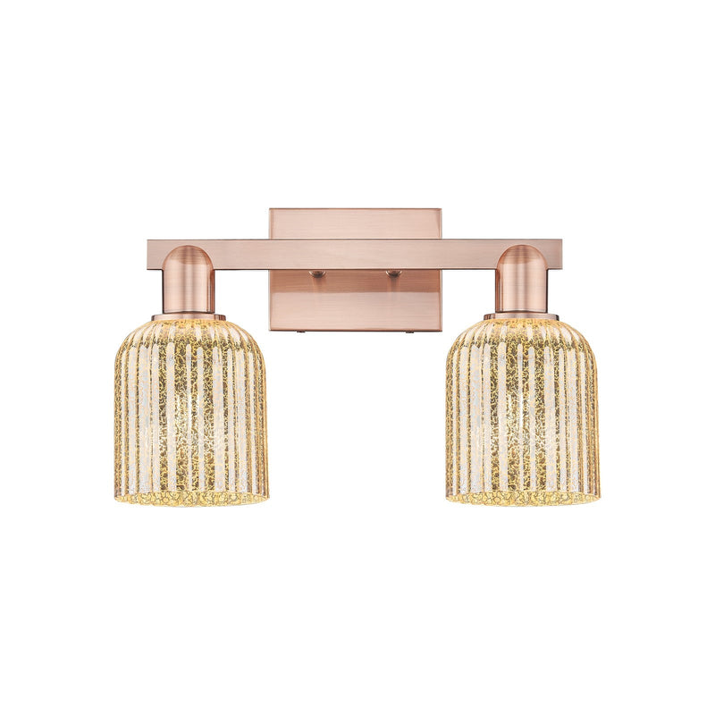 Innovations Bridal Veil 16in 2-Light Bath Vanity | Industrial Antique Copper Steel and Mercury Ribbed Glass | Bathroom Vanity | Model 716-2W-AC-G559-5ME