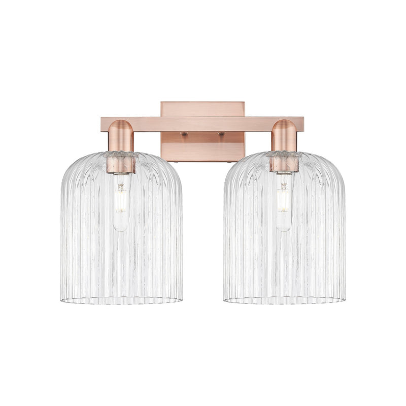 Innovations Bridal Veil 19in 2-Light Bath Vanity Light | Industrial Antique Copper Steel and Clear Ribbed Glass | Bathroom | Model 716-2W-AC-G559-8CL