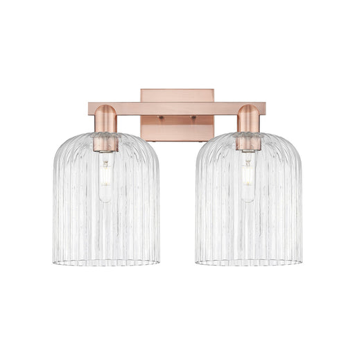 Innovations Bridal Veil 19in 2-Light Bath Vanity Light | Industrial Antique Copper Steel and Clear Ribbed Glass | Bathroom | Model 716-2W-AC-G559-8CL