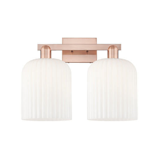 Innovations Bridal Veil 19in 2-Light Bath Vanity Light | Industrial Antique Copper and Gloss White Ribbed Glass | Bathroom | Model 716-2W-AC-G559-8GWH
