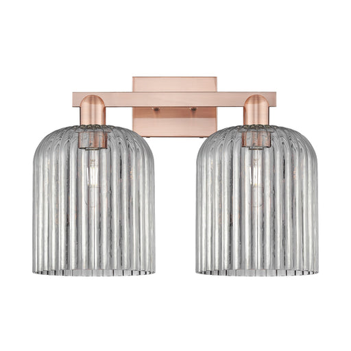 Innovations Bridal Veil 19in 2-Light Bath Vanity Light | Industrial Antique Copper Steel and Light Smoke Ribbed Glass | Model 716-2W-AC-G559-8SM