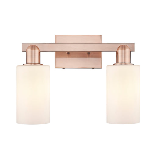 Innovations Clymer 15in 2-Light Bath Vanity Light | Industrial Antique Copper Steel and Matte White Glass | Bathroom Vanity | 14.88 | Model 716-2W-AC-G801