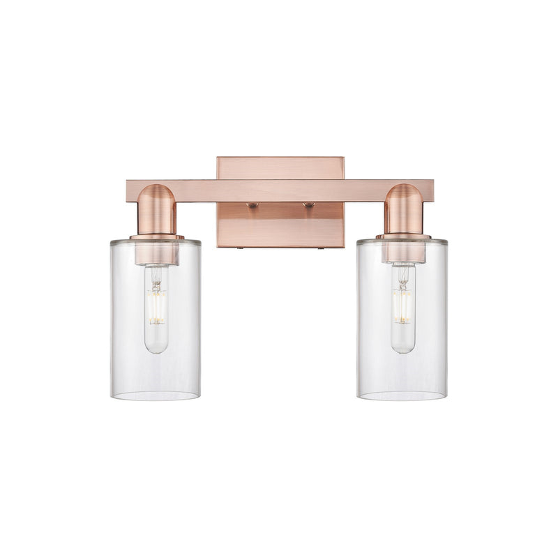 Innovations Clymer 15in 2-Light Bath Vanity Light | Industrial Antique Copper Steel and Clear Glass | Bathroom Vanity | 14.88 x | Model 716-2W-AC-G802