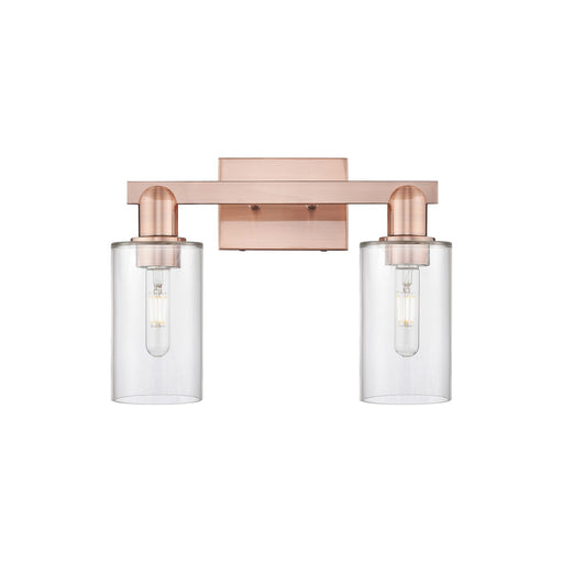 Innovations Clymer 15in 2-Light Bath Vanity Light | Industrial Antique Copper Steel and Clear Glass | Bathroom Vanity | 14.88 x | Model 716-2W-AC-G802