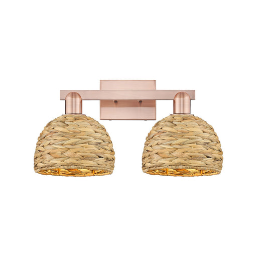 Innovations Woven Rattan 19in 2-Light Bath Vanity Light | Industrial Antique Copper and Natural Fiber Shade | Bathroom Vanity | Model 716-2W-AC-RBD-8-NAT