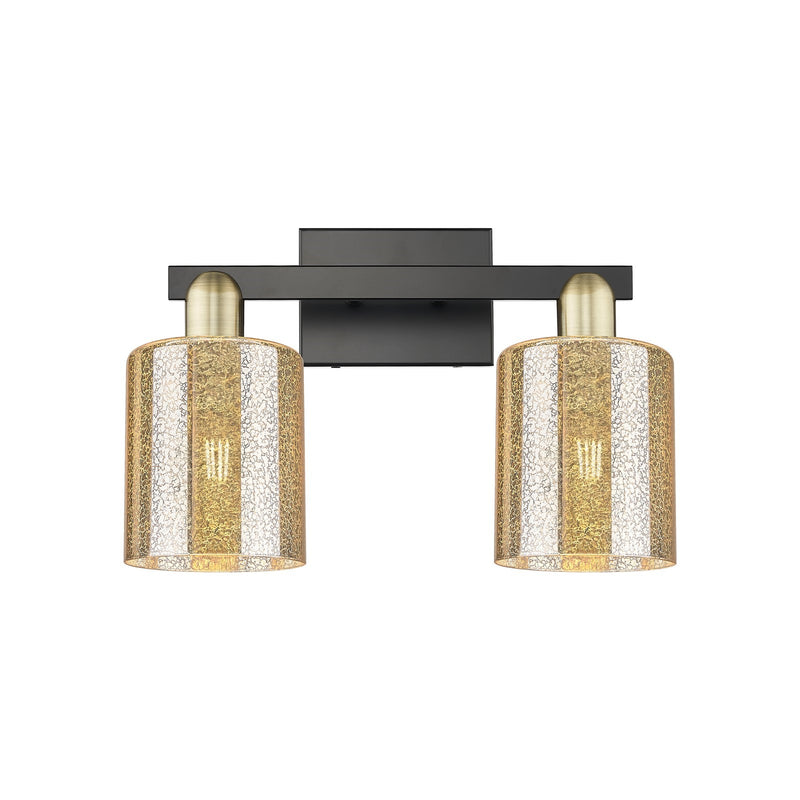 Innovations Cobbleskill 16in 2-Light Bath Vanity Light | Industrial Black Antique Brass and Mercury Glass | Bathroom Vanity | 16 x | Model 716-2W-BAB-G116