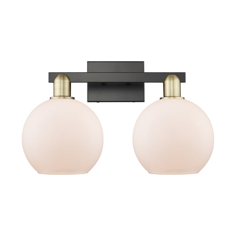 Innovations Athens 19in 2-Light Bath Vanity | Industrial Black Antique Brass and Matte White Glass | Bathroom Vanity Light | 19 | Model 716-2W-BAB-G121-8