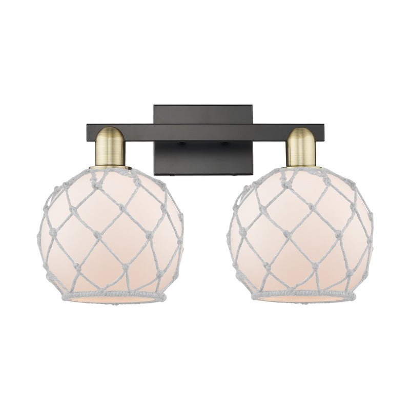 Innovations Farmhouse Rope 19in 2-Light Bath Vanity Light | Industrial Black Antique Brass and White Frosted Glass Rope Shade | Model 716-2W-BAB-G121-8RW