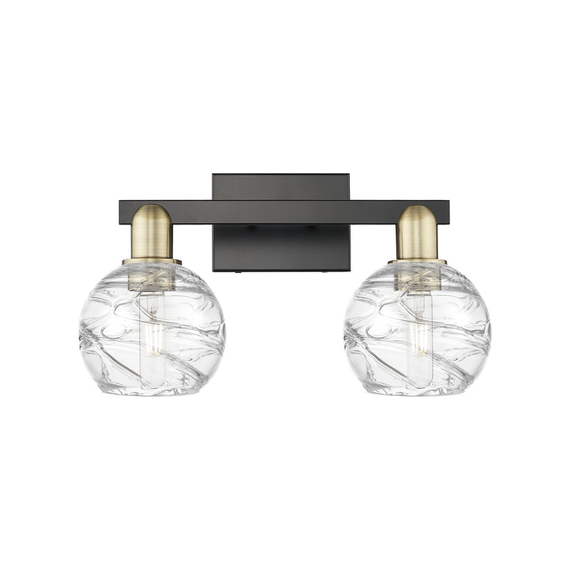 Innovations Athens Deco Swirl 16in 2-Light Bath Vanity | Industrial Black Antique Brass Steel and Clear Deco Swirl Glass | Model 716-2W-BAB-G1213-6CL