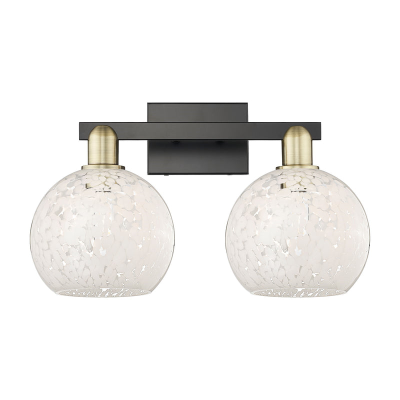 Innovations Lighting Arcadia 19in 2-Light Bath Vanity Light | Industrial Black Antique Brass and White Mouchette Glass | Model 716-2W-BAB-G1216-8WM