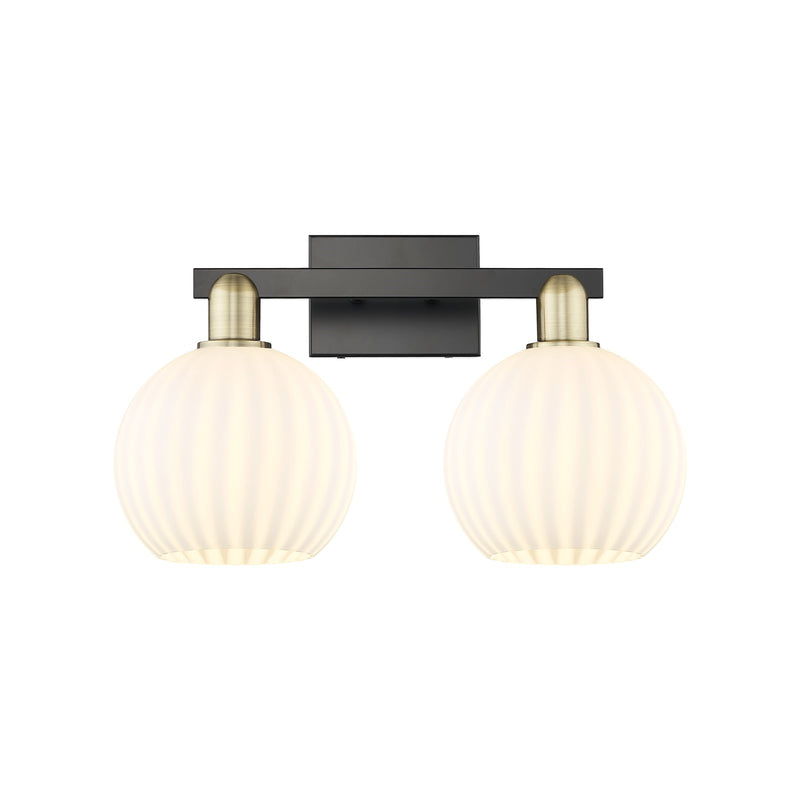 Innovations Lighting Arcadia 19in 2-Light Bath Vanity Light | Industrial Black Antique Brass and White Venetian Glass | Model 716-2W-BAB-G1217-8WV