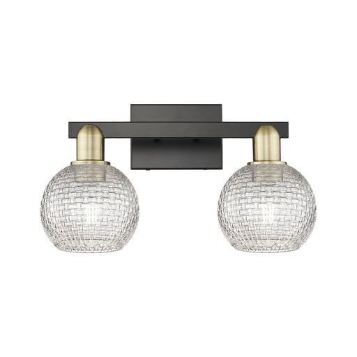 Innovations Athens 17in 2-Light Bath Vanity Light | Industrial Black Antique Brass and Clear Basket Weave Glass | Bathroom | Model 716-2W-BAB-G122C-6CL