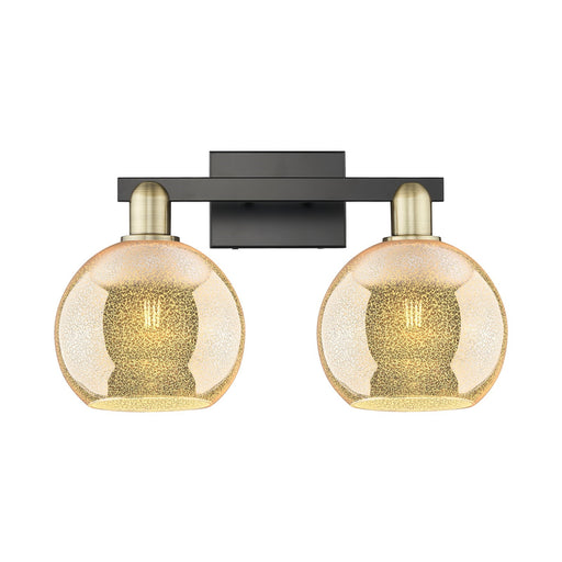 Innovations Athens 19in 2-Light Bath Vanity | Industrial Black Antique Brass Steel and Mercury Glass | Bathroom Vanity Light | Model 716-2W-BAB-G128-8