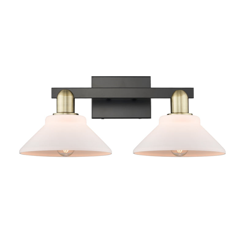 Innovations Orwell 19in 2-Light Bath Vanity | Industrial Black Antique Brass Steel and Matte White Glass | Bathroom Vanity Light | Model 716-2W-BAB-G131