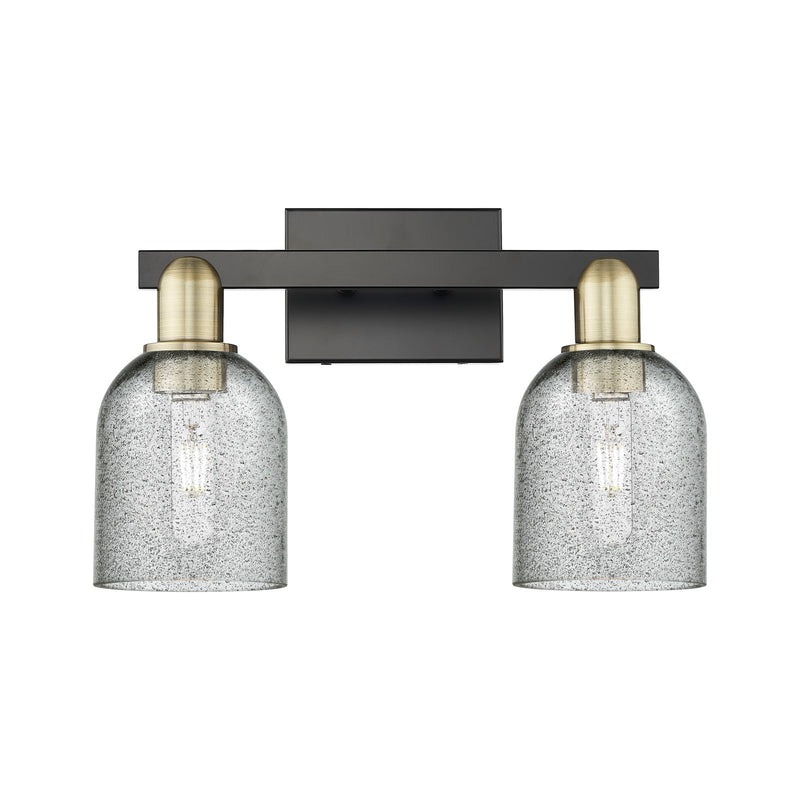 Innovations Caledonia 16in 2-Light Bath Vanity | Industrial Black Antique Brass and Charcoal Glass | Bathroom Vanity Light | 16 x | Model 716-2W-BAB-G257