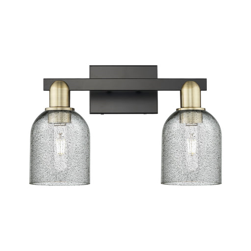 Innovations Caledonia 16in 2-Light Bath Vanity | Industrial Black Antique Brass and Charcoal Glass | Bathroom Vanity Light | 16 x | Model 716-2W-BAB-G257