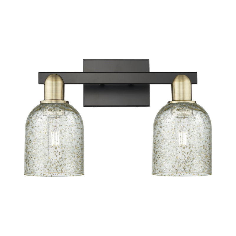 Innovations Caledonia 16in 2-Light Bath Vanity | Industrial Black Antique Brass Steel and Mica Glass | Bathroom Vanity Light | 16 | Model 716-2W-BAB-G259