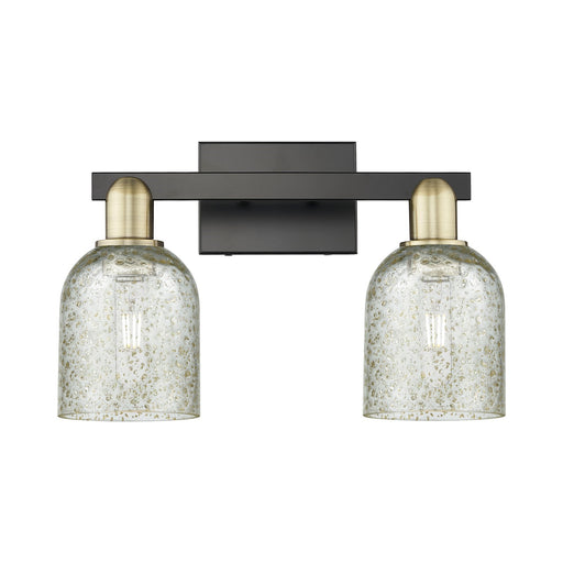 Innovations Caledonia 16in 2-Light Bath Vanity | Industrial Black Antique Brass Steel and Mica Glass | Bathroom Vanity Light | 16 | Model 716-2W-BAB-G259