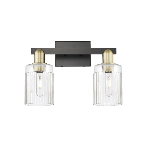Innovations Hadley 16in 2-Light Bath Vanity | Industrial Black Antique Brass and Clear Ribbed Glass | Bathroom Vanity Light | 15.5 | Model 716-2W-BAB-G342