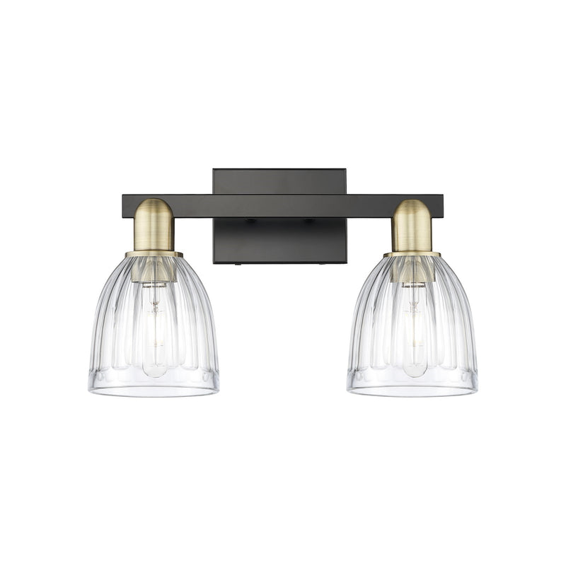 Innovations Brookfield 17in 2-Light Bath Vanity Light | Industrial Black Antique Brass and Clear Ribbed Glass | Bathroom Vanity | Model 716-2W-BAB-G442