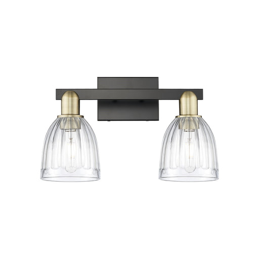 Innovations Brookfield 17in 2-Light Bath Vanity Light | Industrial Black Antique Brass and Clear Ribbed Glass | Bathroom Vanity | Model 716-2W-BAB-G442