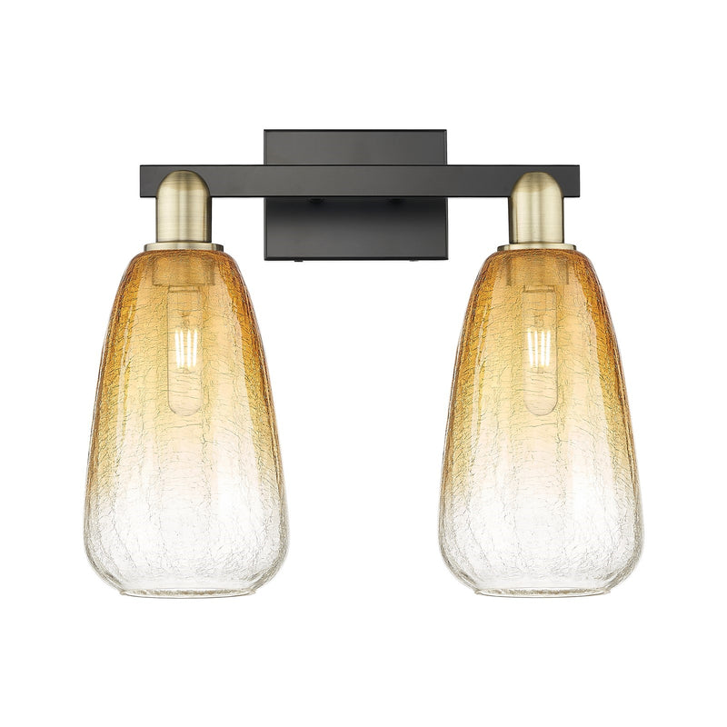 Innovations Brookhaven Almond 17in 2-Light Bath Vanity Light | Industrial Black Antique Brass and Amber Glass | Bathroom | Model 716-2W-BAB-G480-6AM