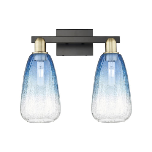 Innovations Brookhaven Almond 17in 2-Light Bath Vanity Light | Industrial Black Antique Brass and Sapphire Blue Glass | Damp | Model 716-2W-BAB-G480-6SB