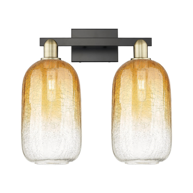 Innovations Brookhaven Cloche 18in 2-Light Bath Vanity Light | Industrial Black Antique Brass and Amber Glass | Bathroom | Model 716-2W-BAB-G482-7AM
