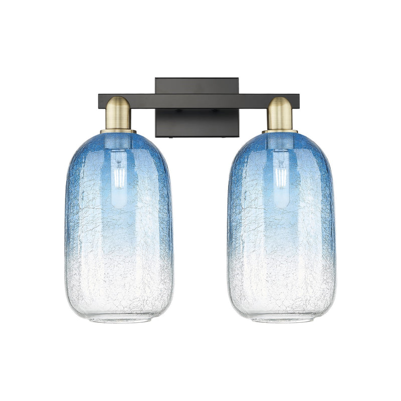 Innovations Brookhaven Cloche 18in 2-Light Bath Vanity Light | Industrial Black Antique Brass and Sapphire Blue Glass | Model 716-2W-BAB-G482-7SB