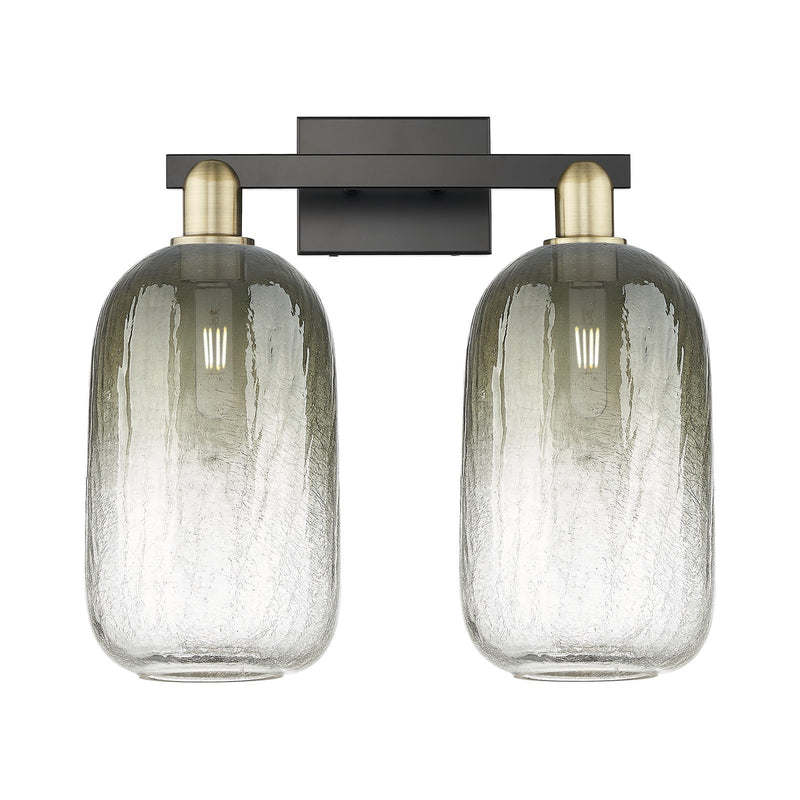 Innovations Brookhaven Cloche 18in 2-Light Bath Vanity Light | Industrial Black Antique Brass and Slate Glass | Damp Rated | Model 716-2W-BAB-G482-7SL