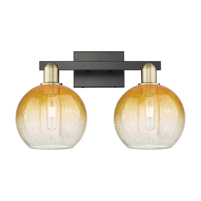 Innovations Brookhaven Globe 19in 2-Light Bath Vanity Light | Industrial Black Antique Brass and Amber Glass | Bathroom Vanity | Model 716-2W-BAB-G483-8AM