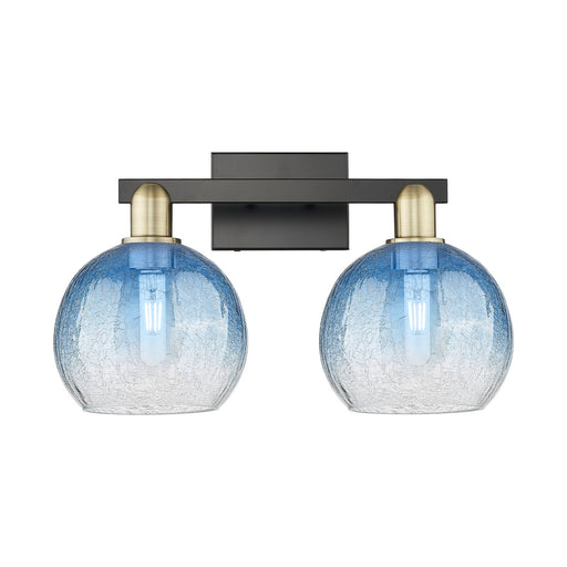 Innovations Brookhaven Globe 19in 2-Light Bath Vanity Light | Industrial Black Antique Brass and Sapphire Blue Glass | Model 716-2W-BAB-G483-8SB