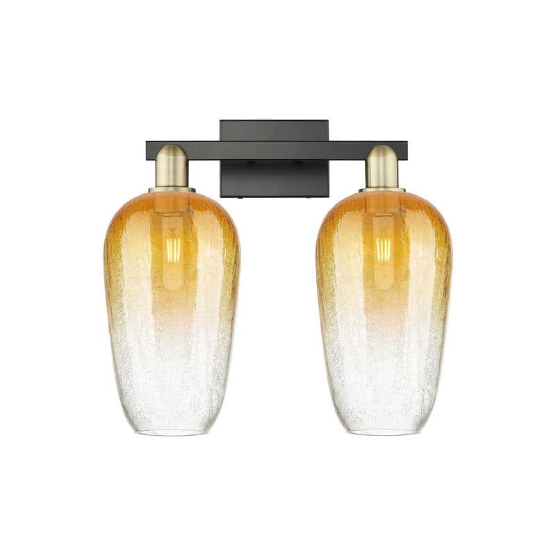 Innovations Brookhaven Flute 18in 2-Light Bath Vanity Light | Industrial Black Antique Brass and Amber Glass | Bathroom Vanity | Model 716-2W-BAB-G484-7AM