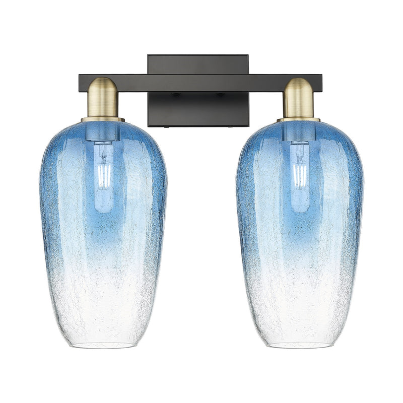 Innovations Brookhaven Flute 18in 2-Light Bath Vanity Light | Industrial Black Antique Brass and Sapphire Blue Glass | Model 716-2W-BAB-G484-7SB