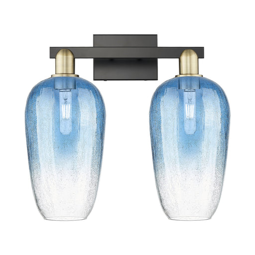 Innovations Brookhaven Flute 18in 2-Light Bath Vanity Light | Industrial Black Antique Brass and Sapphire Blue Glass | Model 716-2W-BAB-G484-7SB
