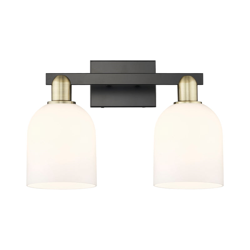 Innovations Bella 17in 2-Light Bath Vanity Light | Industrial Black Antique Brass and White Glass | Bathroom Vanity | 16.5 x | Model 716-2W-BAB-G558-6GWH