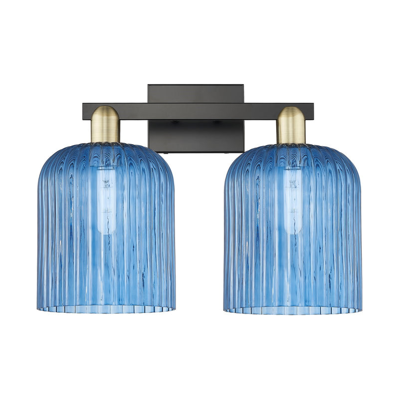 Innovations Bridal Veil 19in 2-Light Bath Vanity Light | Industrial Black Antique Brass and Princess Blue Ribbed Glass | Model 716-2W-BAB-G559-8BL
