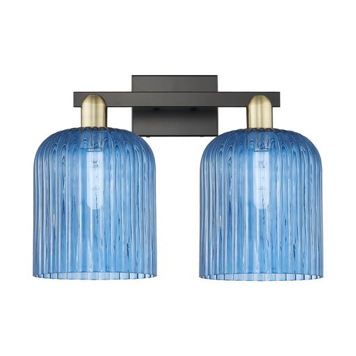 Innovations Bridal Veil 19in 2-Light Bath Vanity Light | Industrial Black Antique Brass and Princess Blue Ribbed Glass | Model 716-2W-BAB-G559-8BL